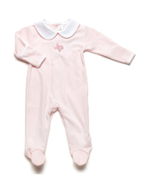 Texas Love Hand-Embroidered Pima Footie | Lt Pink