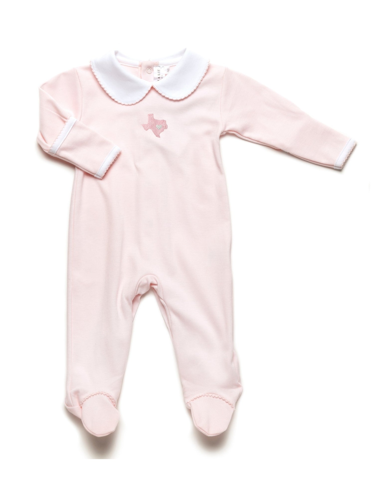 Texas Love Hand-Embroidered Pima Footie | Lt Pink