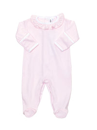 Ruffled Collar Pima Cotton Footie | Lt Pink Mini Stripe