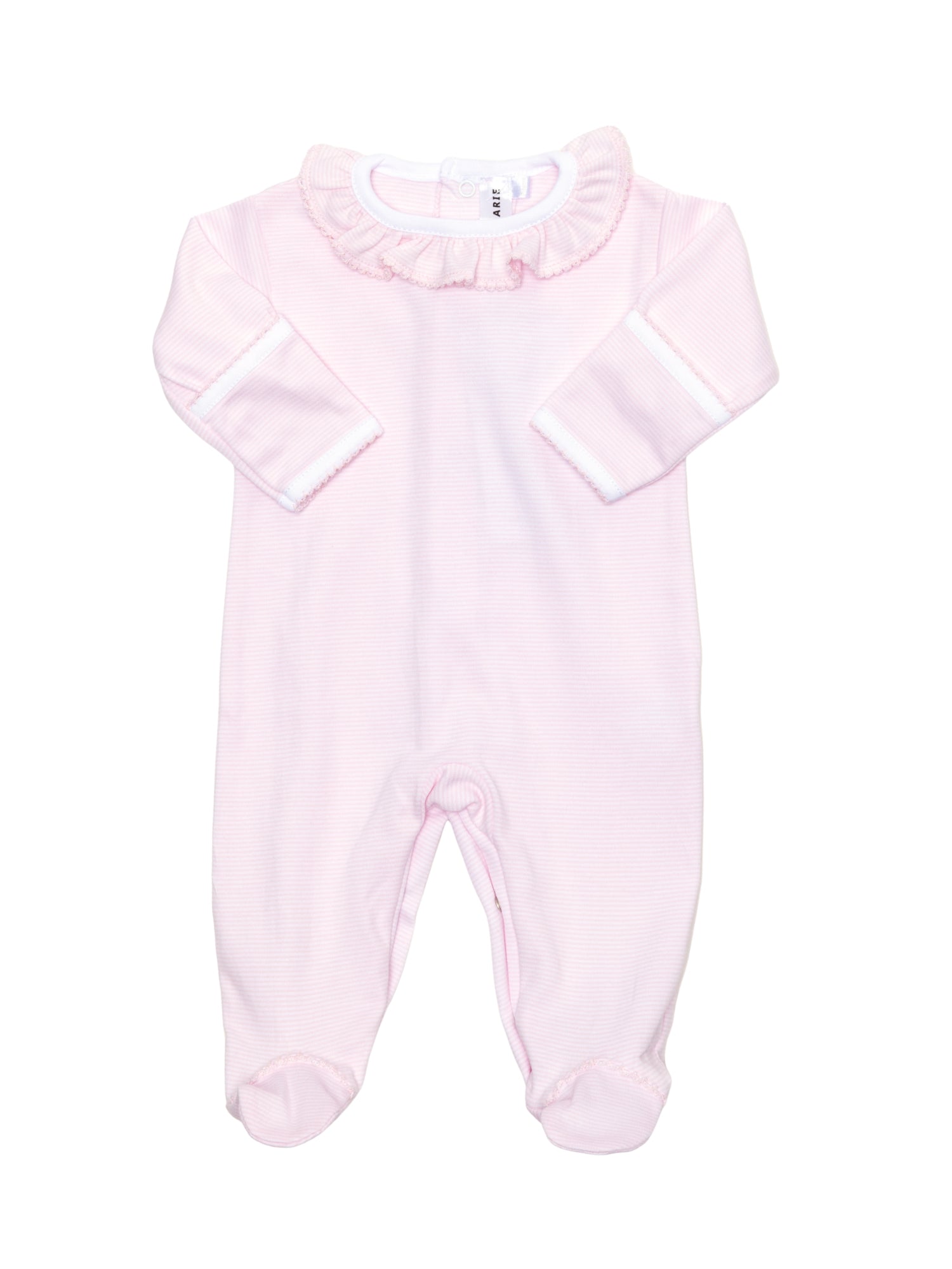 Ruffled Collar Pima Cotton Footie | Lt Pink Mini Stripe
