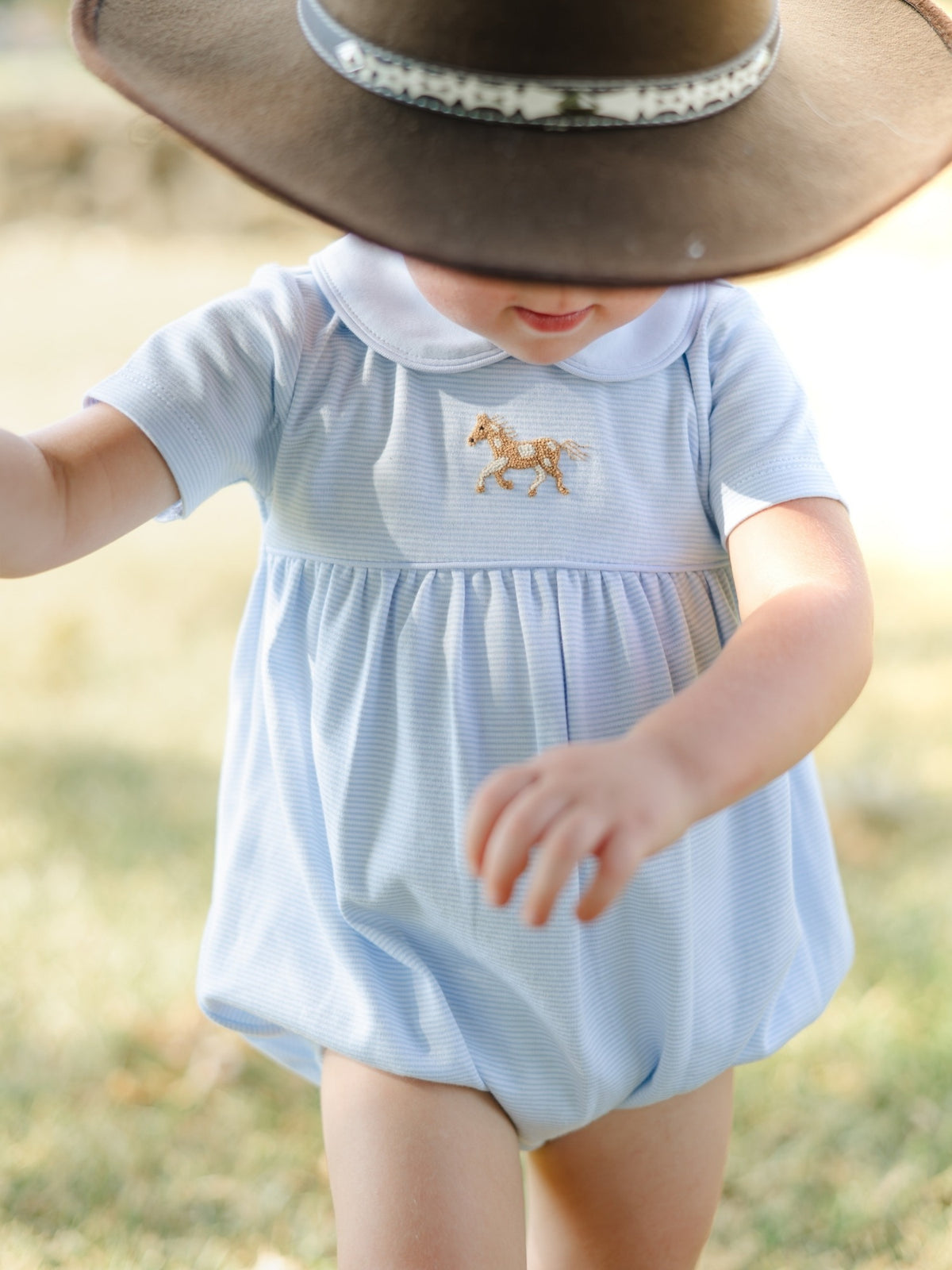 Running Pony Pima Boy Bubble | Light Blue Mini Stripe