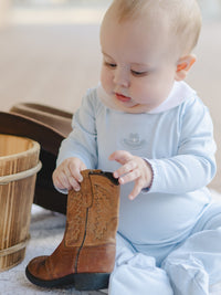 Cowboy Hat Collared Pima Footie | Lt Blue