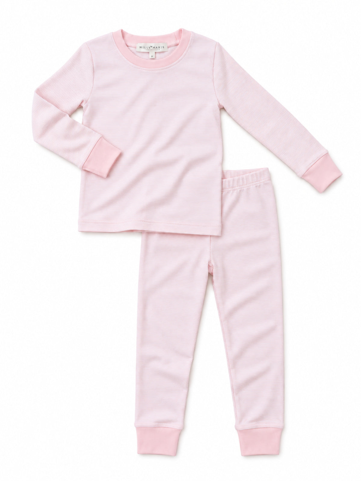 2 Piece Pima Loungewear Set | Lt Pink Mini Stripe
