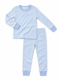 2 Piece Pima Loungewear Set | Lt Blue Mini Stripe