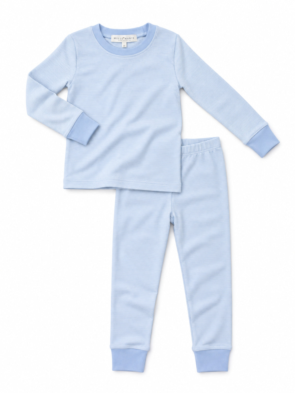 2 Piece Pima Loungewear Set | Lt Blue Mini Stripe