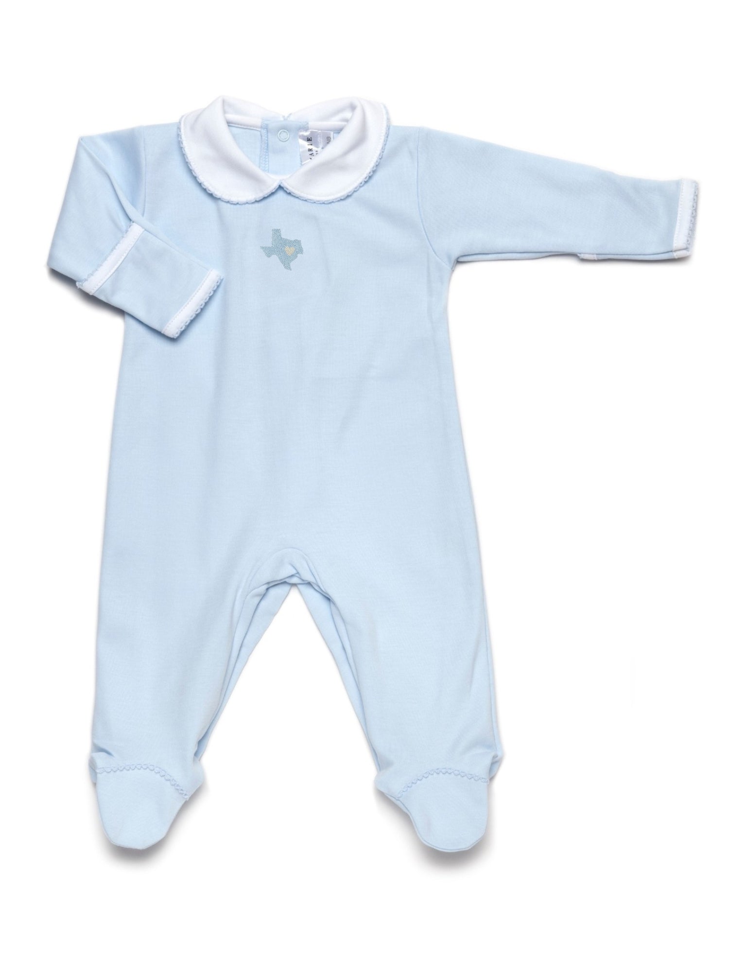 Texas Love Hand-Embroidered Pima Footie | Lt Blue