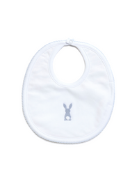 French Knot Blue Bunny Pima Baby Bib | White/Lt Blue