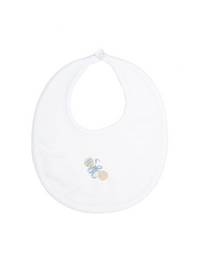 Blue Heirloom Rattle Pima Bib | White