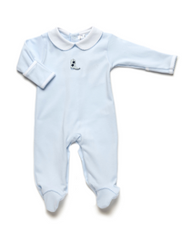 Cowboy Boot Collared Pima Footie | Lt Blue