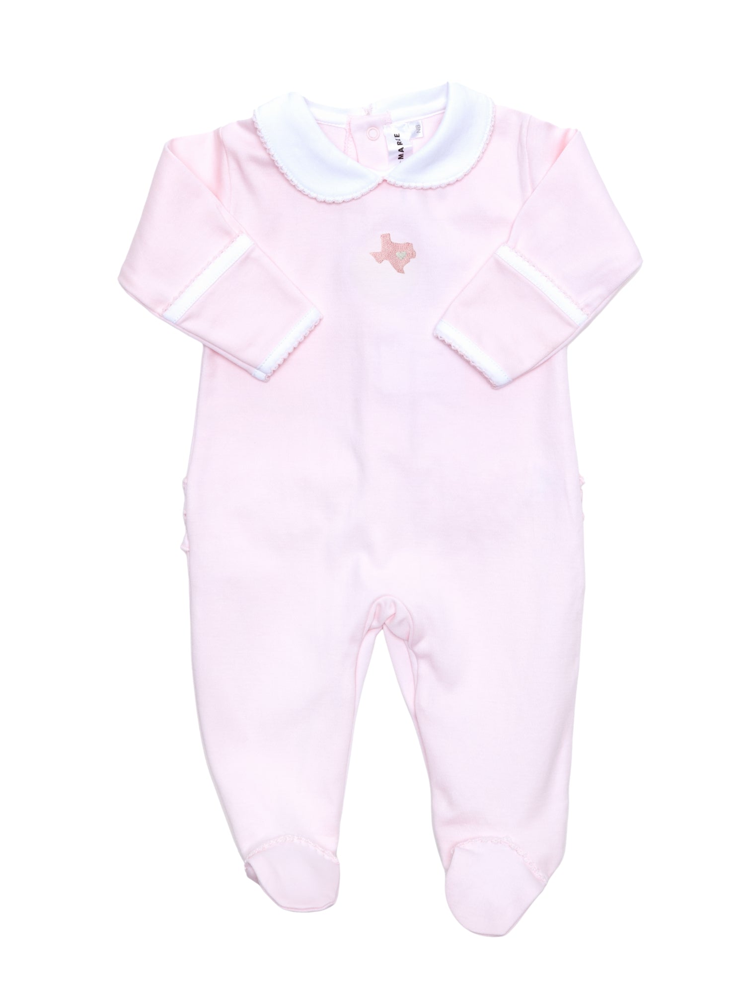 Texas Love Hand-Embroidered Pima Footie | Lt Pink