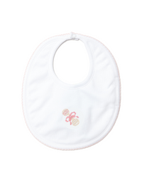 Pink Heirloom Rattle Pima Baby Bib | White