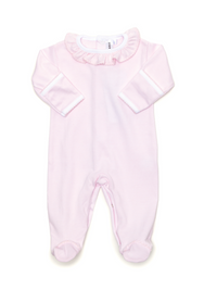 Ruffled Collar Pima Cotton Footie | Lt Pink Mini Stripe
