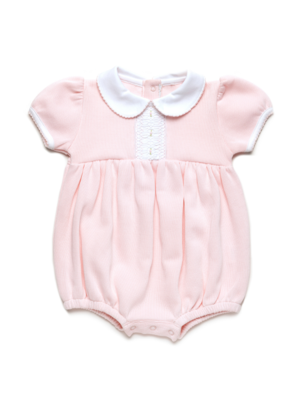 Olivia Hand Smocked Special Knit Bubble | Lt Pink/White