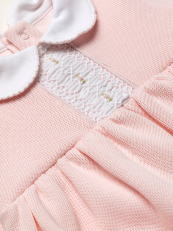 Olivia Hand Smocked Special Knit Bubble | Lt Pink/White