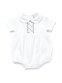 Oliver Hand Smocked Special Knit Bubble | White/Lt Blue