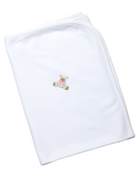 Pink Teddy Bear Pima Baby Blanket | White/Lt Pink