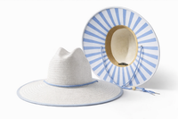 White Wide Brim Sun Hat | Blue Striped Underbrim