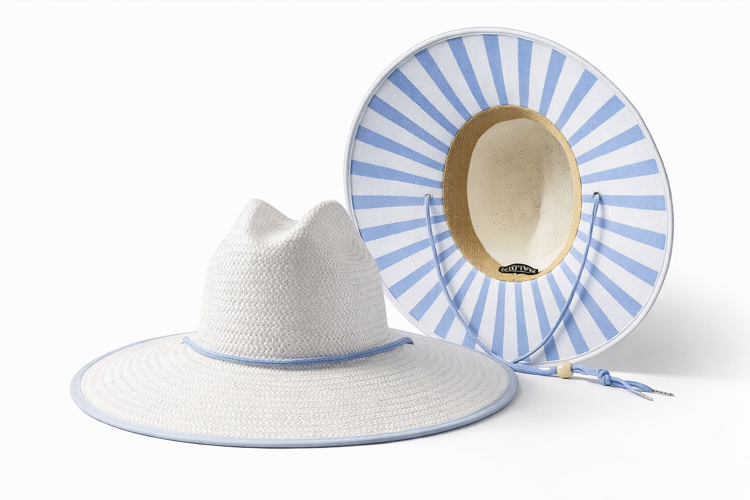 White Wide Brim Sun Hat | Blue Striped Underbrim