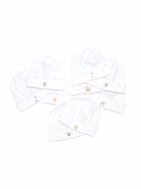 Pink Teddy Bear Pima Baby Hat | White/Lt Pink