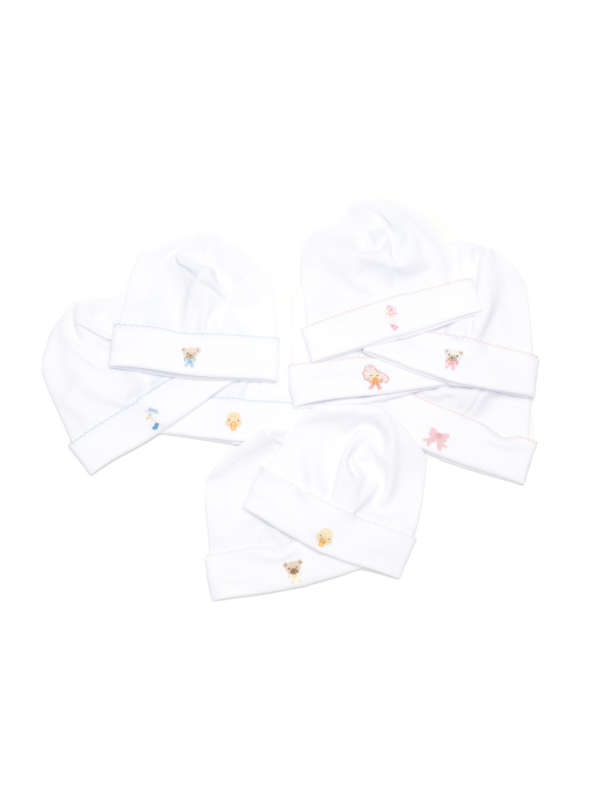 Pink Teddy Bear Pima Baby Hat | White/Lt Pink