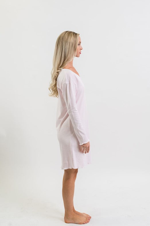 Ms. Helen Long Sleeve Pima Cotton Nightgown | Pink Mini Stripe